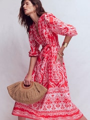 Boden Red Cary Cotton Midi Dress - Image 5 of 6