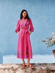 Boden Pink Ava Linen Blend Midi Dress - Image 1 of 6