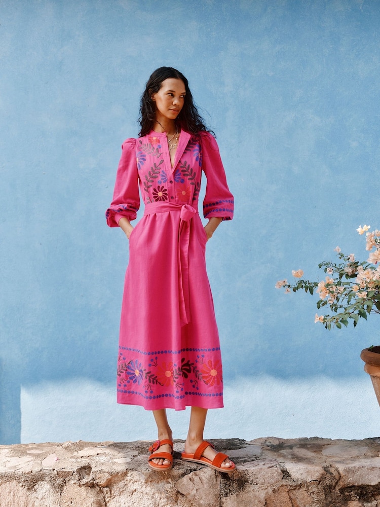 Boden Pink Ava Linen Blend Midi Dress - Image 1 of 6