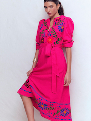 Boden Pink Ava Linen Blend Midi Dress - Image 2 of 6