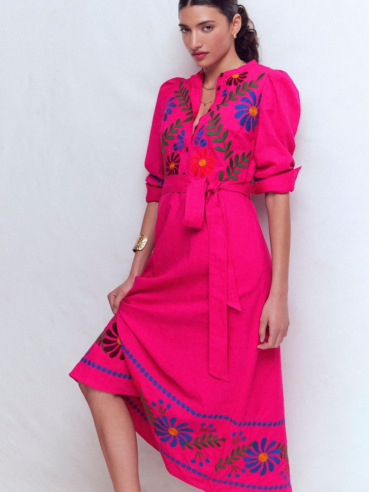 Boden Pink Ava Linen Blend Midi Dress - Image 2 of 6