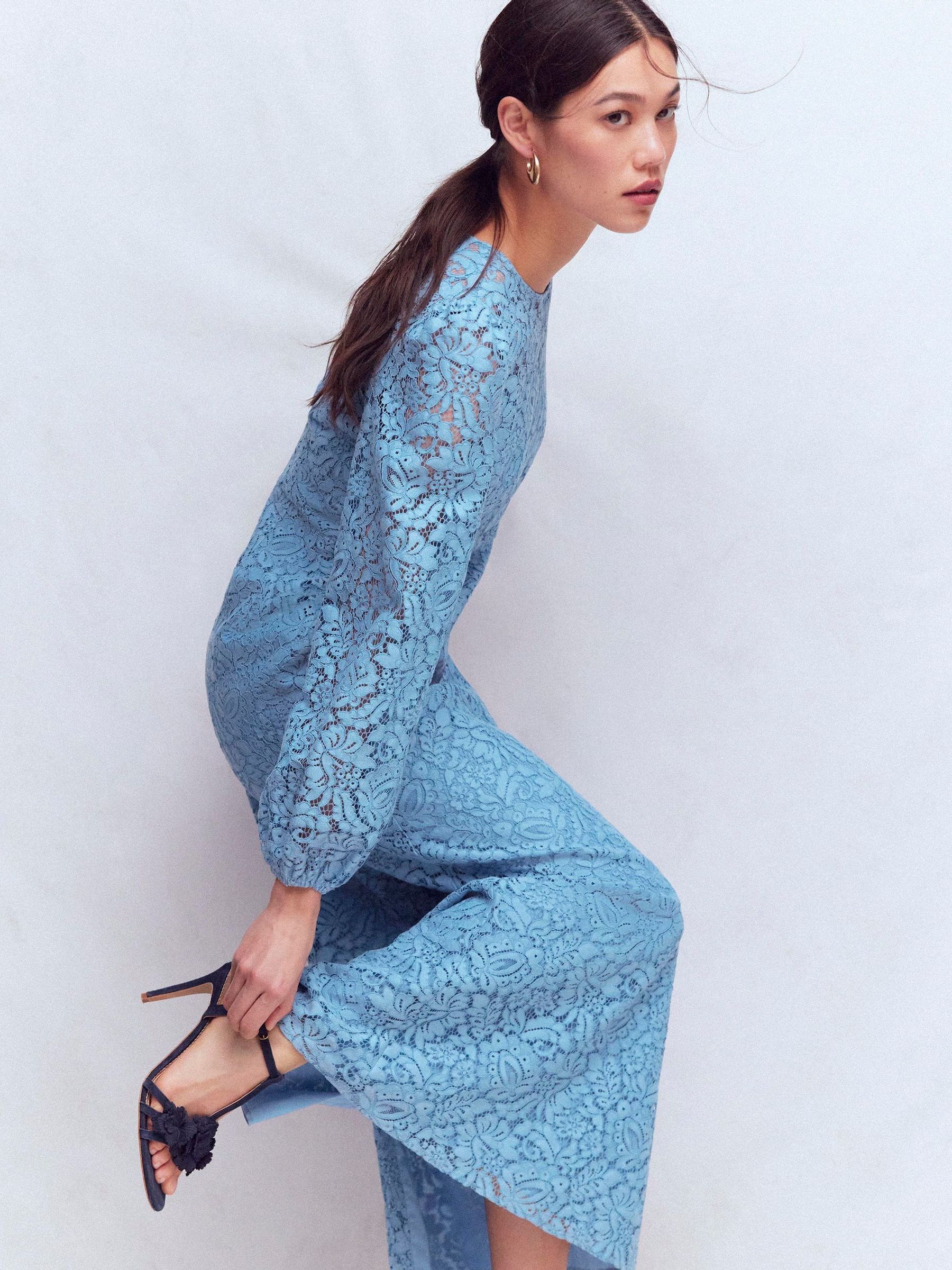 Boden Women's High Neck Lace Dress in Blue | Size 4 Boden Women's High Neck Lace Dress in Blue | Size 4