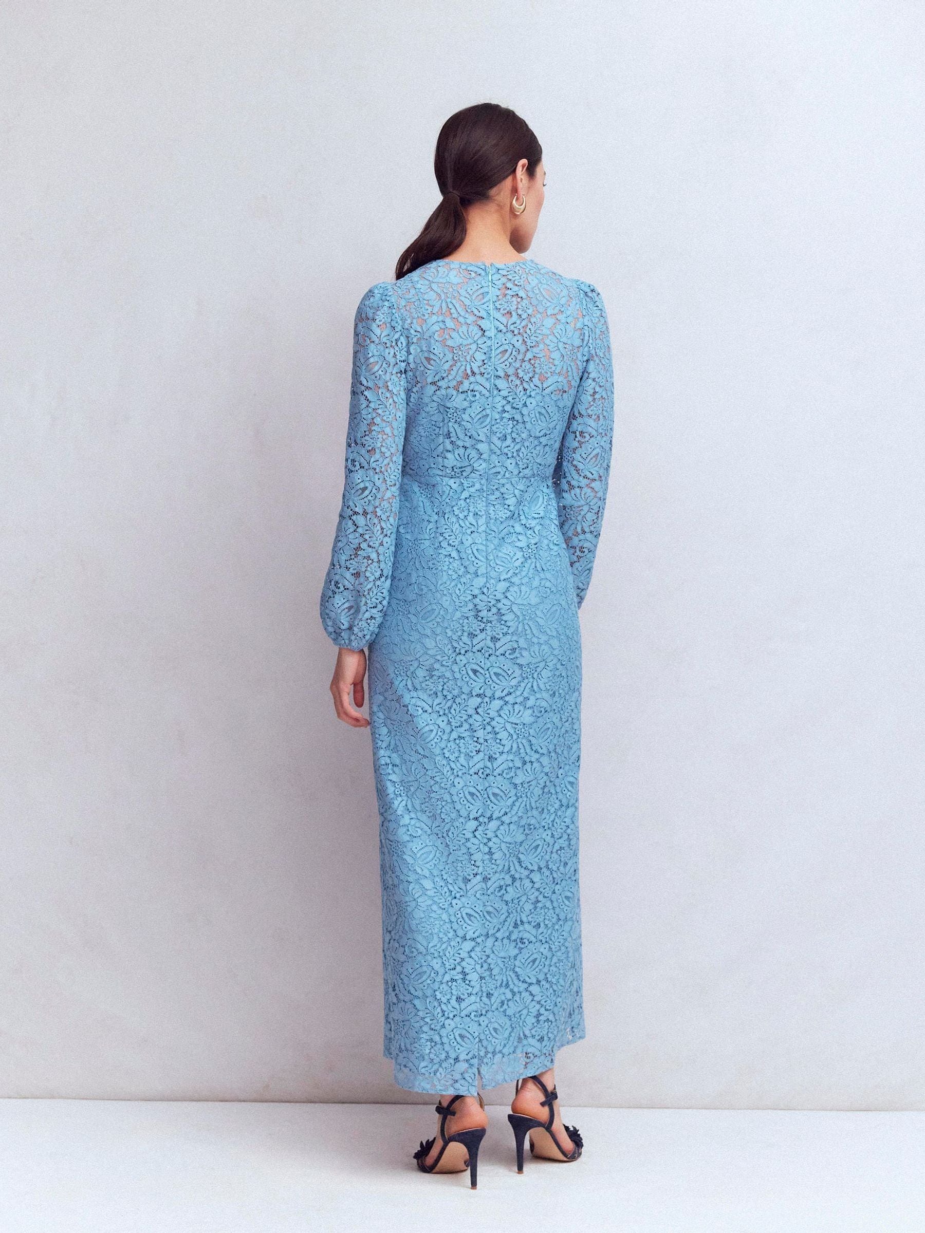 boden blue lace dress Boden Women's Lace Plunge Neck Panel Dress in Blue