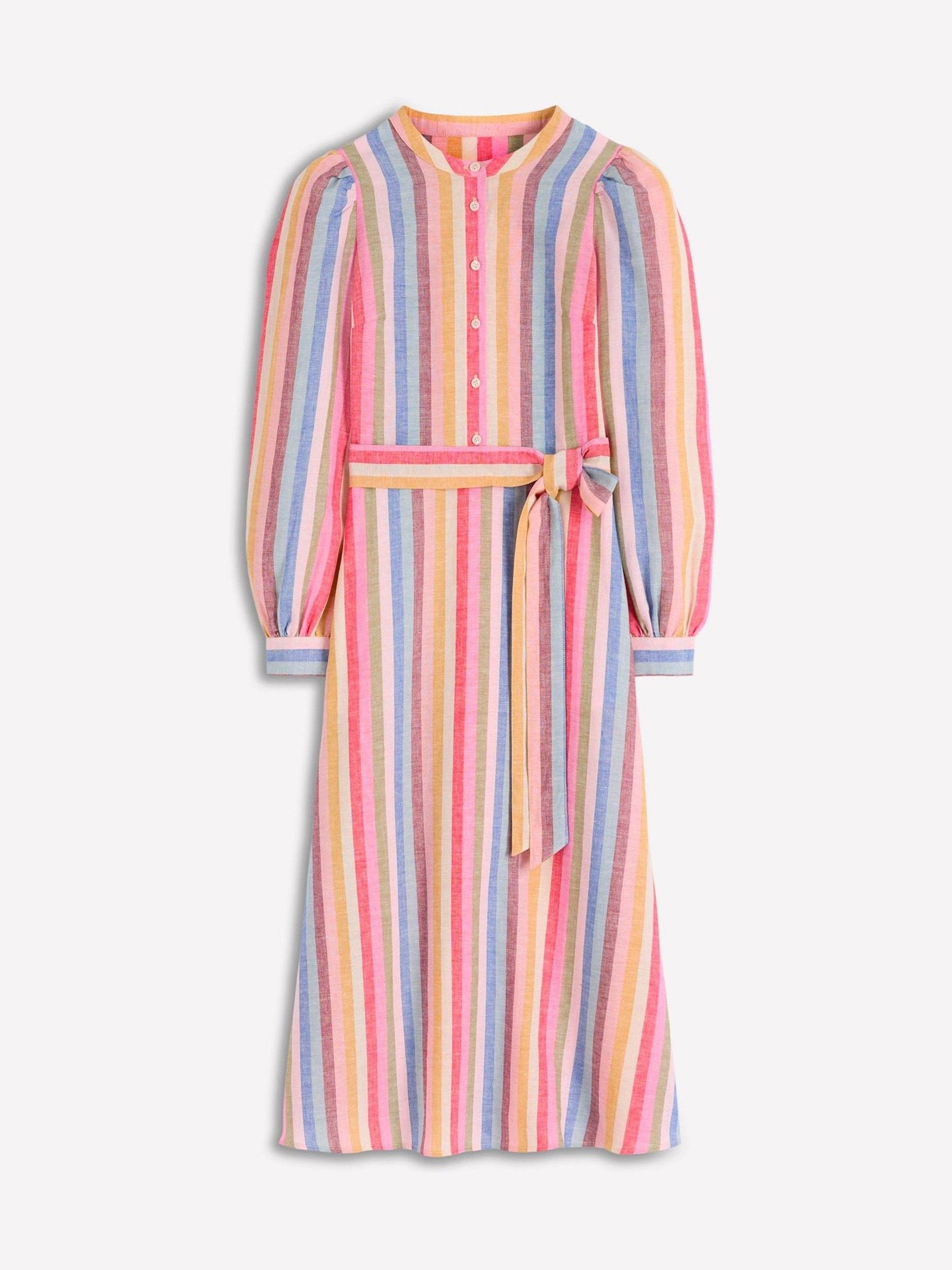 Buy Boden Pink Stripe Ava Linen Cotton Blend Midi Dress from Next USA