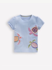 Boden Blue Puff Sleeve Superstitch Top - Image 1 of 3