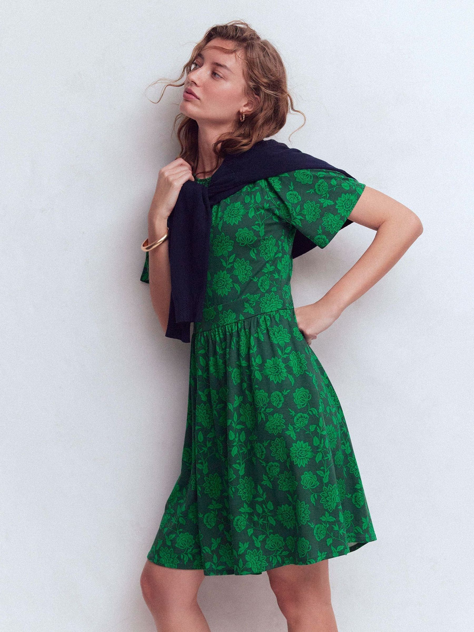 slim fit dress slacks Daisy Flippy Jersey Dress-Promenade Green, Dainty Blooms
