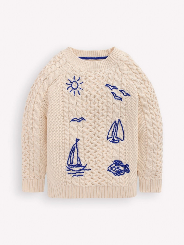 Boden Cream Cable Embroidered Jumper - Image 1 of 3 Boden Cream Cable Embroidered Jumper - Image 1 of 3