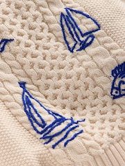 Boden Cream Cable Embroidered Jumper - Image 3 of 3
