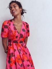 Boden Pink Pleat V-Neck Silk Dress - Image 2 of 6