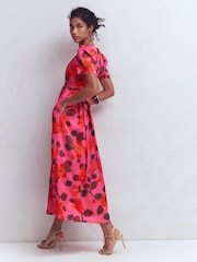 Boden Pink Pleat V-Neck Silk Dress - Image 3 of 6