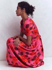 Boden Pink Pleat V-Neck Silk Dress - Image 4 of 6