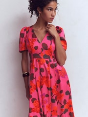 Boden Pink Pleat V-Neck Silk Dress - Image 5 of 6