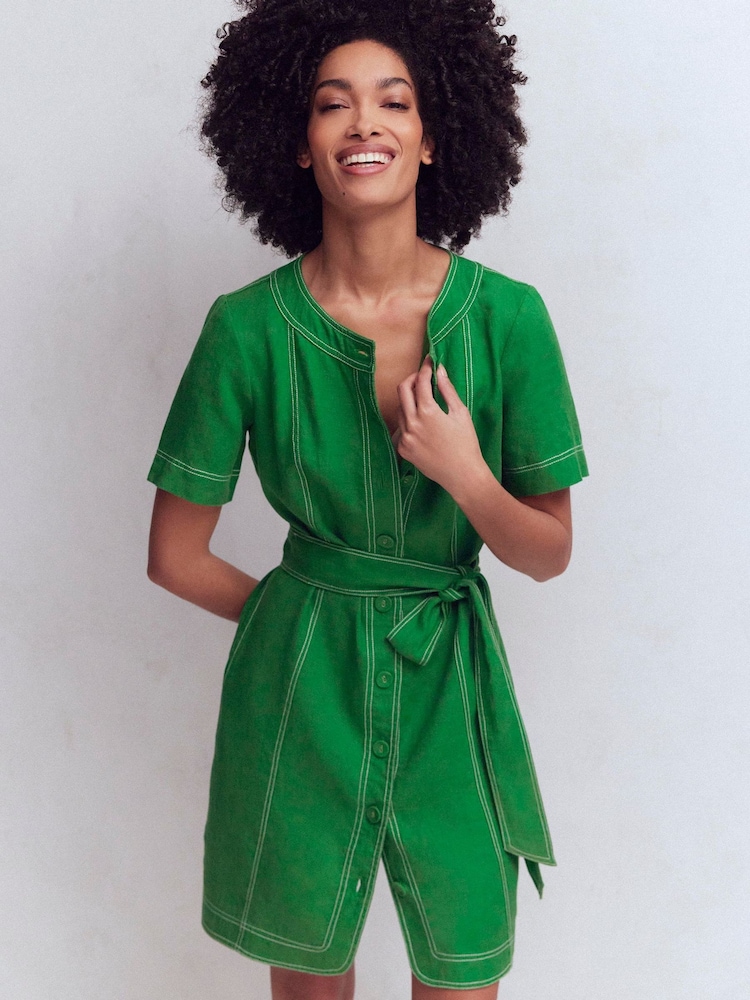 Boden Green Callie Linen Short Dress - Image 1 of 5