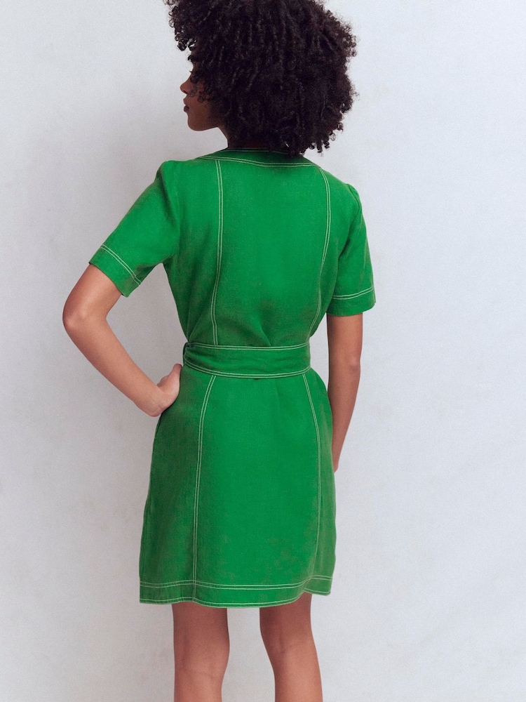 chinese dress ladies Rosa Halter Linen Midi Dress-Amazon Green