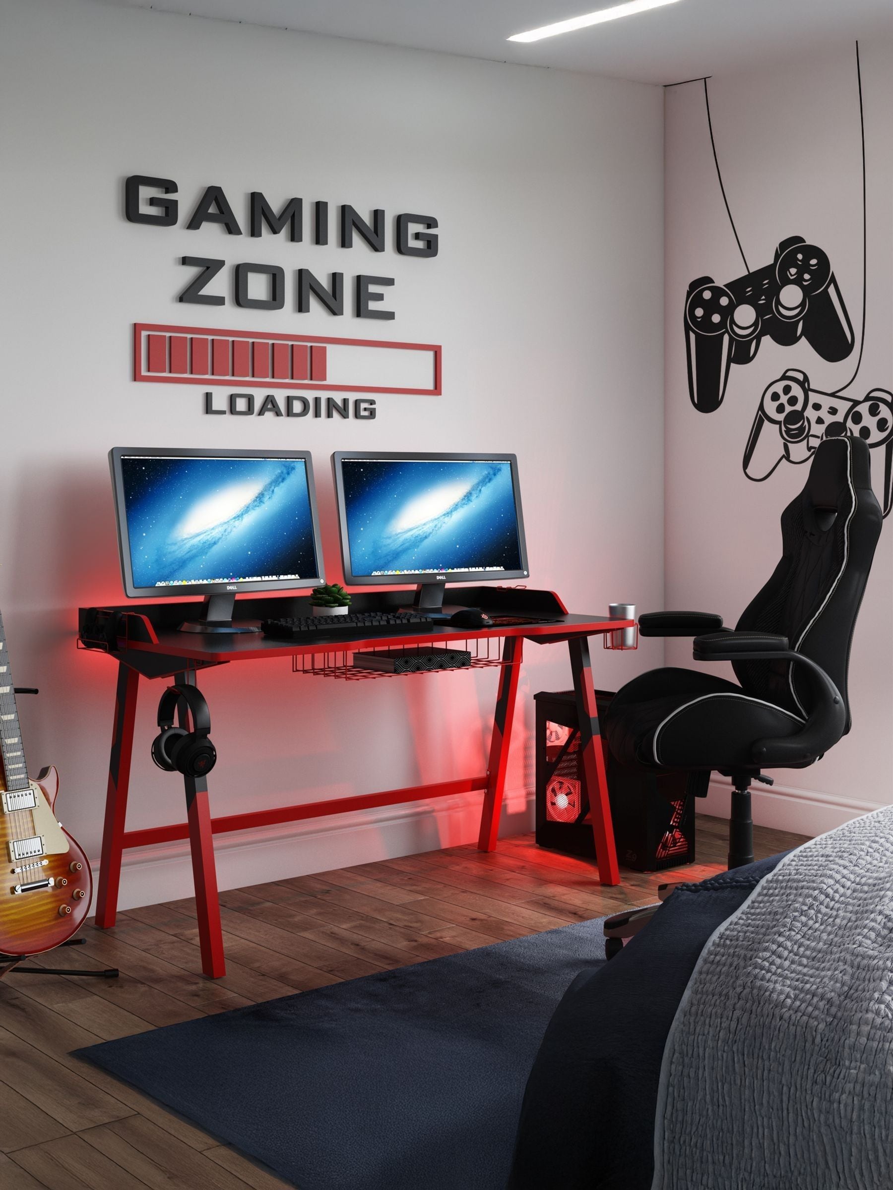 Equinox Cosmos Gaming Desk - Black/Red, Red, Extra Large, Steel Frame - Image 2