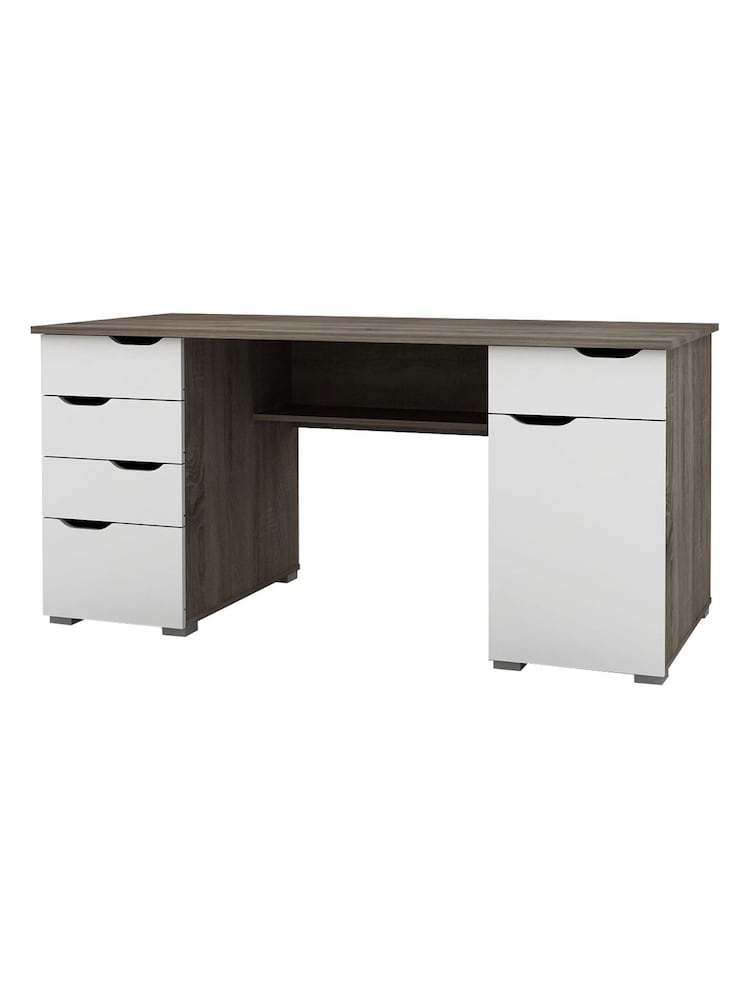 Alphason Dark Oak White Kentucky Office Desk - Image 2 of 8