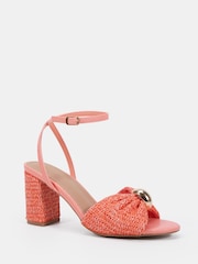 Novo Orange Wide Fit Leighton Block Heel Raffia Hardware Two Part Sandals - Image 3 of 6