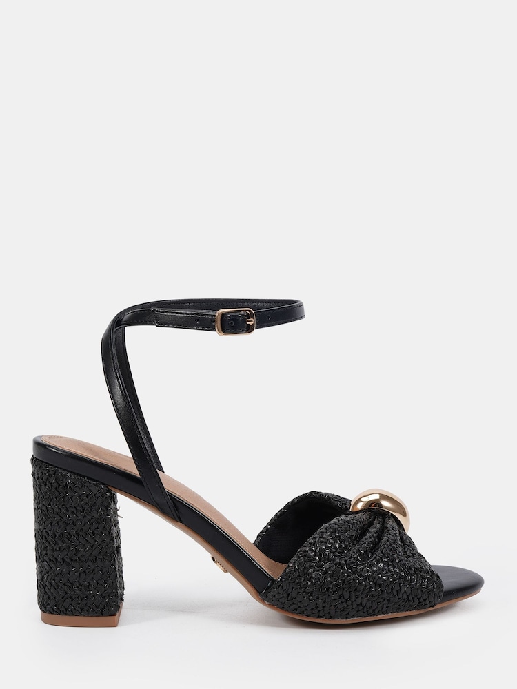 Novo Black Leighton Block Heel Raffia Hardware Two Part Sandals - Image 2 of 6