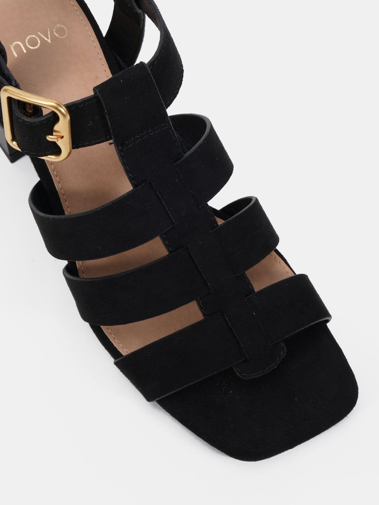 Novo Black Wide Fit Leo Block Heel Gladiator Sandals - Image 6 of 6