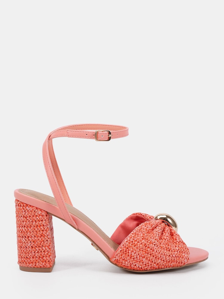 Novo Orange Leighton Block Heel Raffia Hardware Two Part Sandals - Image 2 of 6 Novo Orange Leighton Block Heel Raffia Hardware Two Part Sandals - Image 2 of 6