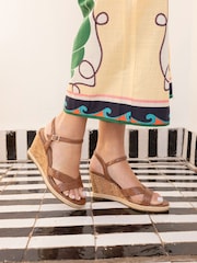Novo Brown Wide Fit Bianca Two Part Cork Wedge Sandals - Image 1 of 6