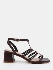 Novo Brown Wide Fit Leonora Block Heel Hardwear Strappy Sandals - Image 2 of 6