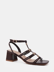 Novo Brown Wide Fit Leonora Block Heel Hardwear Strappy Sandals - Image 3 of 6