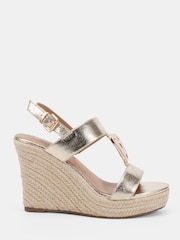 Novo Gold Wide Fit Bethany Hardware Detail Strap Wedge Sandals - Image 2 of 6