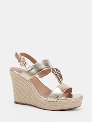 Novo Gold Wide Fit Bethany Hardware Detail Strap Wedge Sandals - Image 3 of 6