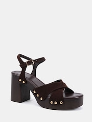 Novo Brown Wide Fit Lucia Block Heel Two Part Clog Sandals - Image 3 of 6
