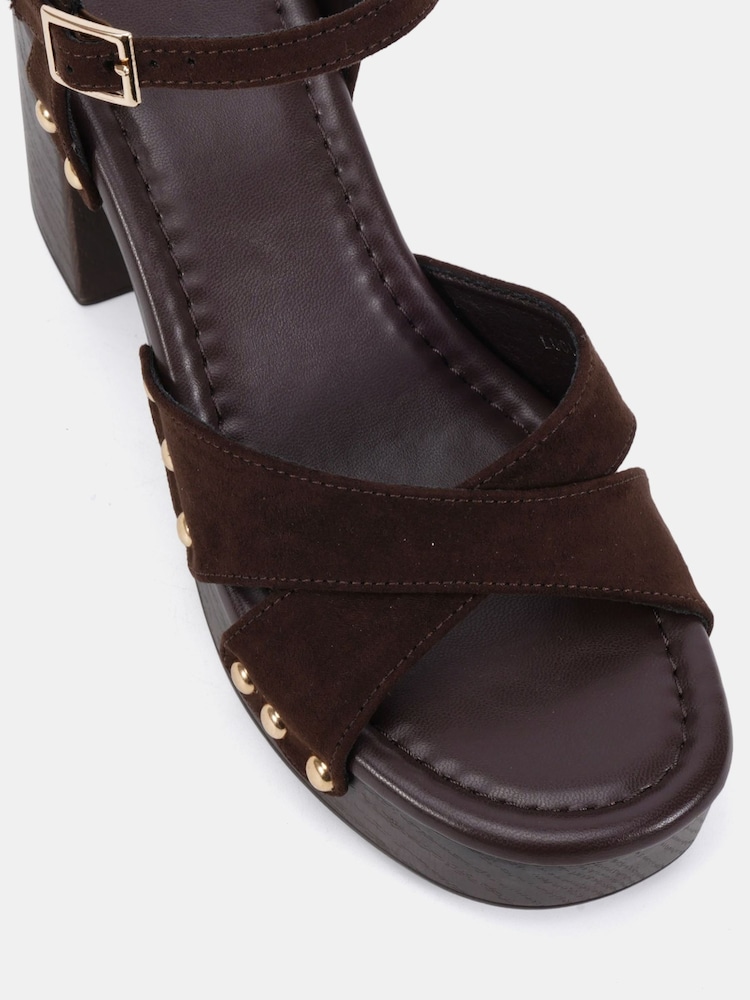 Novo Brown Wide Fit Lucia Block Heel Two Part Clog Sandals - Image 6 of 6