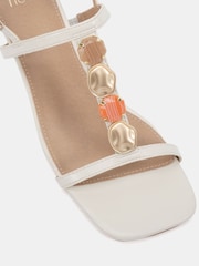 Novo White Wide Fit Lottie Mid Heel Embellished T Bar Sandals - Image 5 of 6