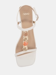 Novo White Wide Fit Lottie Mid Heel Embellished T Bar Sandals - Image 6 of 6