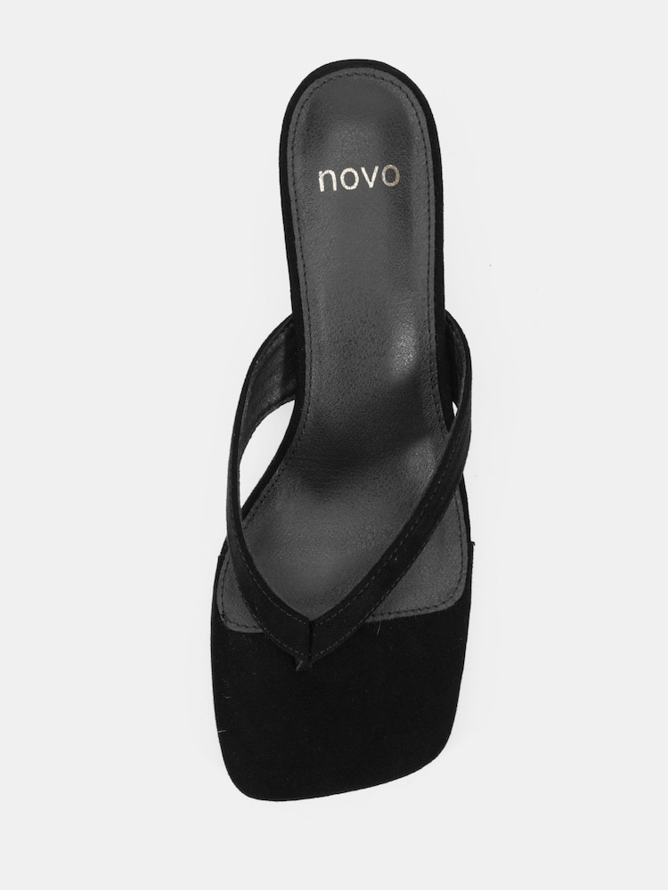 Novo Black Lexi Low Heel Toe Post Mule Sandals - Image 6 of 6