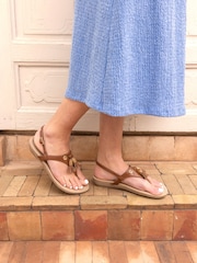 Novo Brown Wide Fit Tessa Toe Post Padded Footbed Sandals - Image 1 of 6