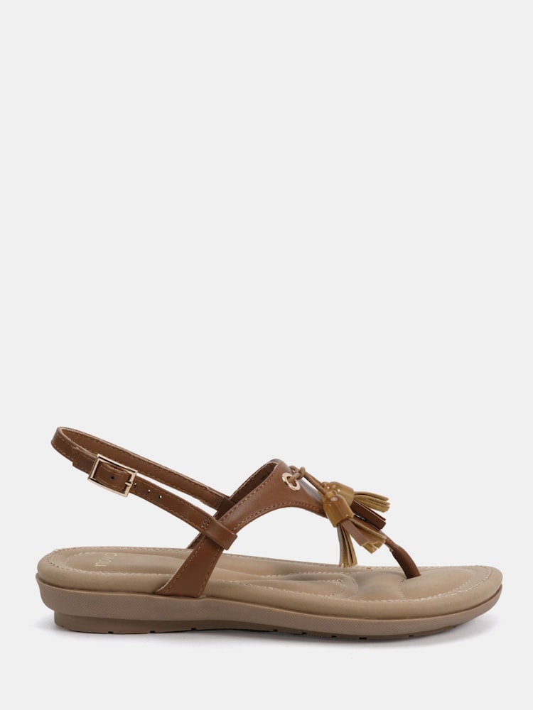 Novo Brown Wide Fit Tessa Toe Post Padded Footbed Sandals - Image 2 of 6