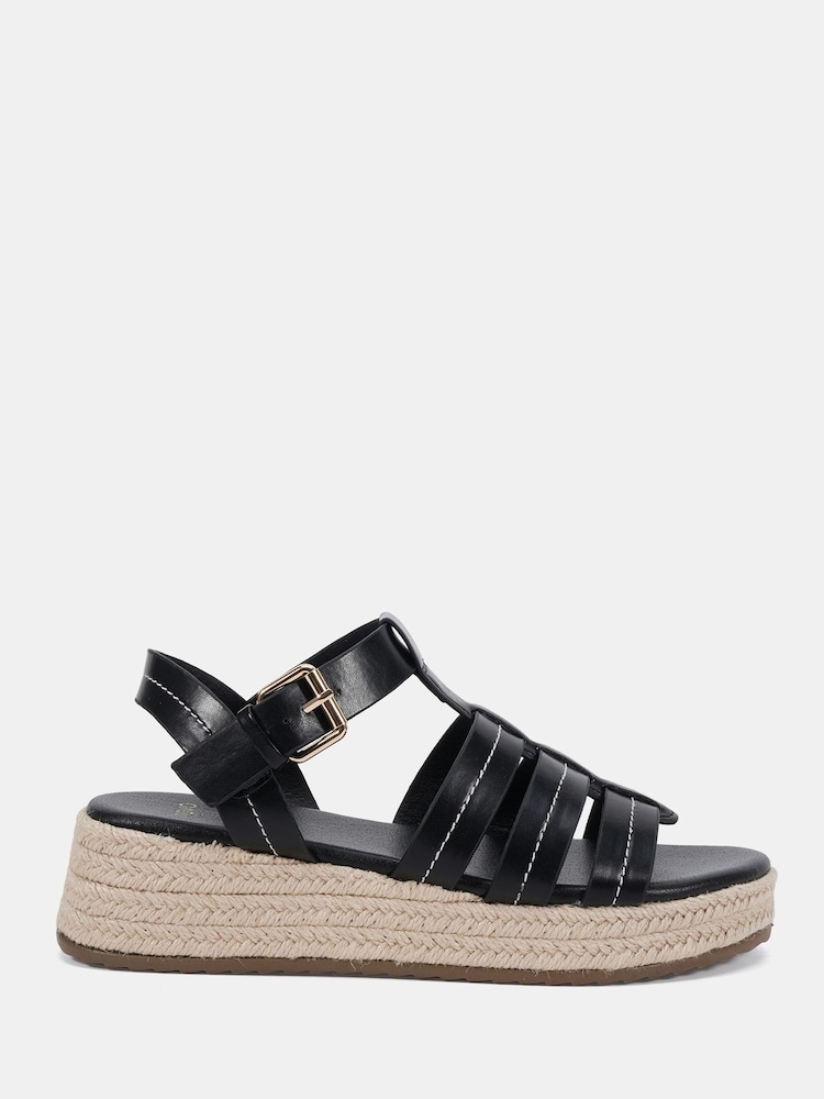 Novo Black Wide Fit Tallie Espadrille Gladiator T Bar Sandals - Image 2 of 6
