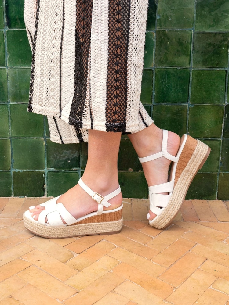 Blanco - Novo Blythe Mid Wedge Strappy Espadrille Sandals - Imagen 1 de 6