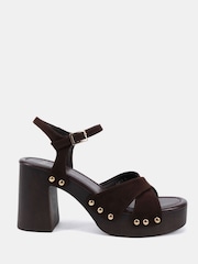 Bruin - Novo Lucia Block Heel Two Part Clog Sandals - Afbeelding 3 van 6