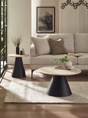 Julian Bowen Travertine Effect  Black Elgon Coffee & Side Table - Image 1 of 9