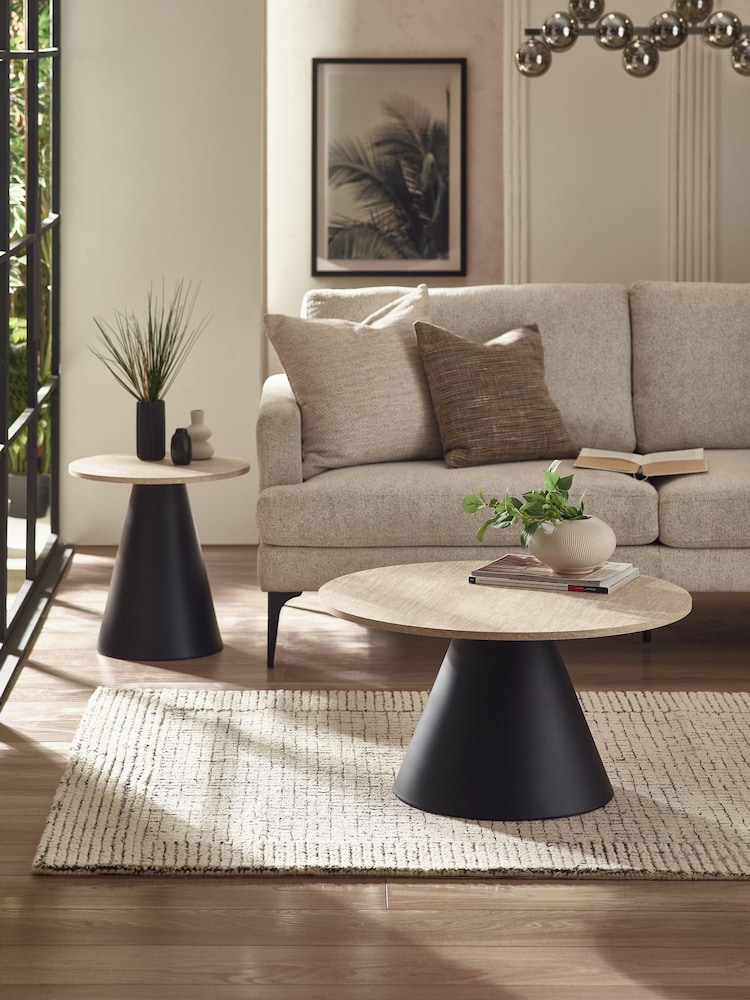 Julian Bowen Travertine Effect Black Elgon Coffee & Side Table - Image 1 of 9 Julian Bowen Travertine Effect Black Elgon Coffee & Side Table - Image 1 of 9