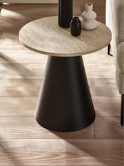 Julian Bowen Travertine Effect  Black Elgon Coffee & Side Table - Image 3 of 9
