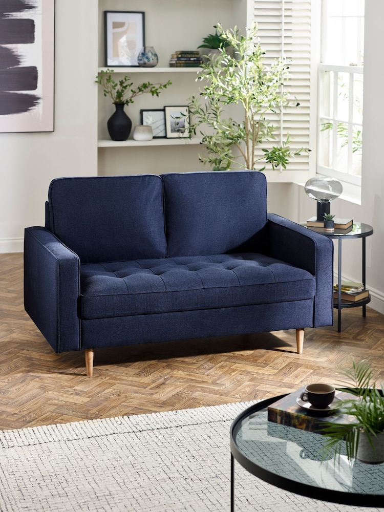Julian Bowen Deep Blue Henrietta 2 Seater Sofa - Image 1 of 8 Julian Bowen Deep Blue Henrietta 2 Seater Sofa - Image 1 of 8