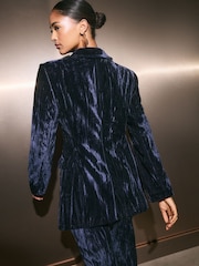 أزرق داكن - Friends Like These Crinkle Velvet Single Breasted Blazer - صورة 5 من 5