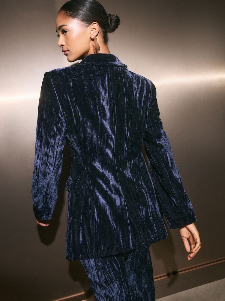 أزرق داكن - Friends Like These Crinkle Velvet Single Breasted Blazer - صورة 5 من 5
