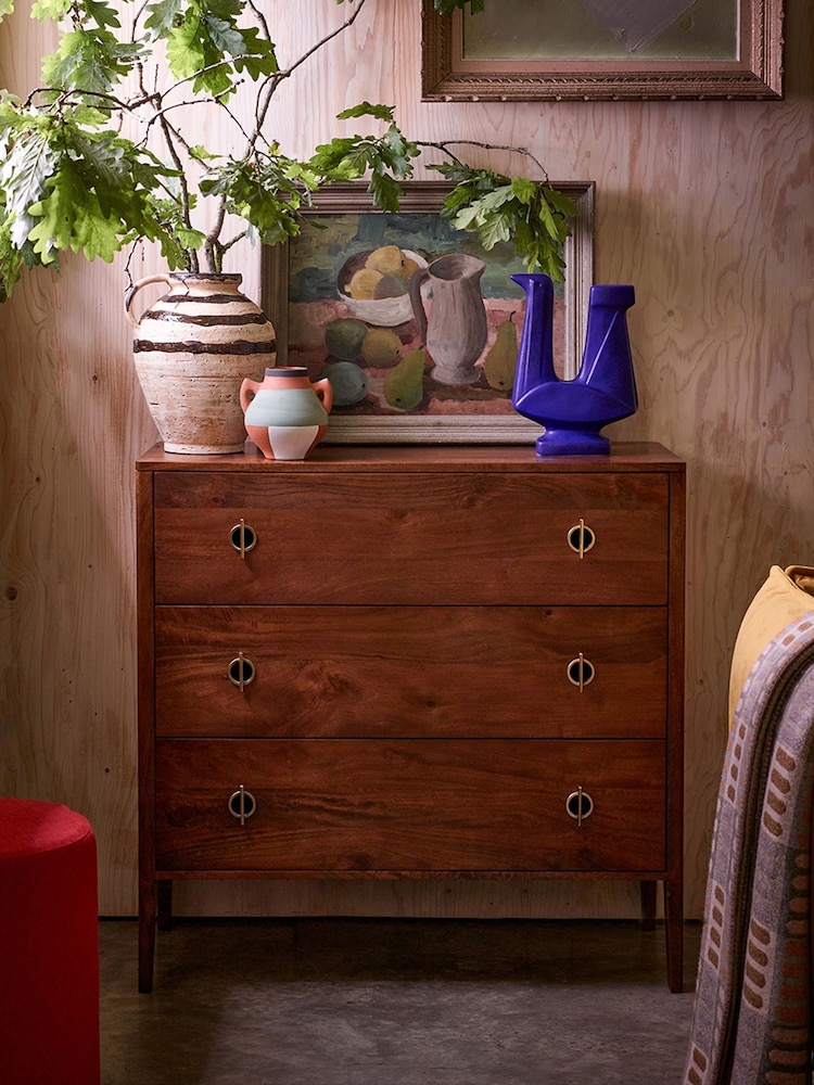 Swoon Mid Brown Morse Mango Wood Three-Drawer Chest Of Drawers - Image 1 of 7 Swoon Mid Brown Morse Mango Wood Three-Drawer Chest Of Drawers - Image 1 of 7