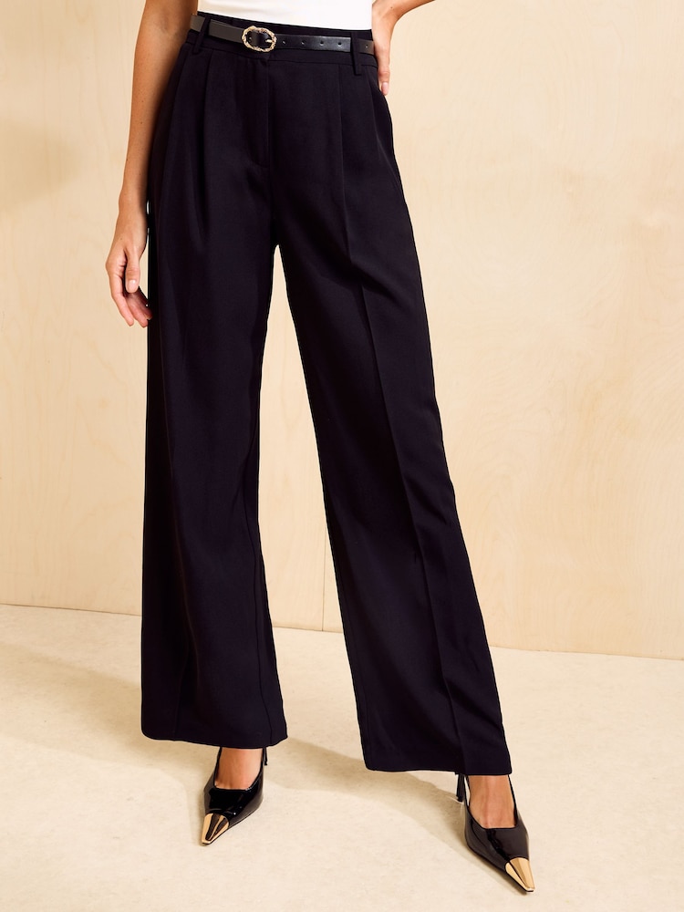 Friends Like These Black Belted Tailored Wide Leg Trousers - Image 1 of 5