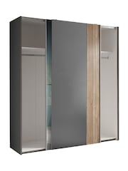 Julian Bowen Light Oak and Dark Grey Berno Sliding Door Wardrobe With Mirror - Image 11 of 15
