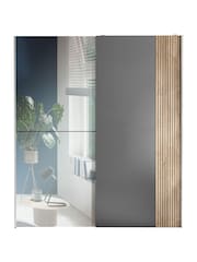 Julian Bowen Light Oak and Dark Grey Berno Sliding Door Wardrobe With Mirror - Image 12 of 15