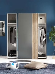 Julian Bowen Light Oak and Dark Grey Berno Sliding Door Wardrobe With Mirror - Image 4 of 15